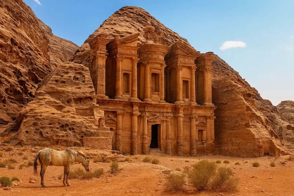 El Monasterio de Petra y caballo